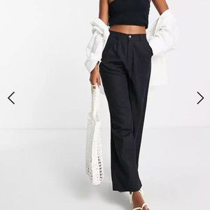 Asos New Look wide leg linen trousers pants in black US 10